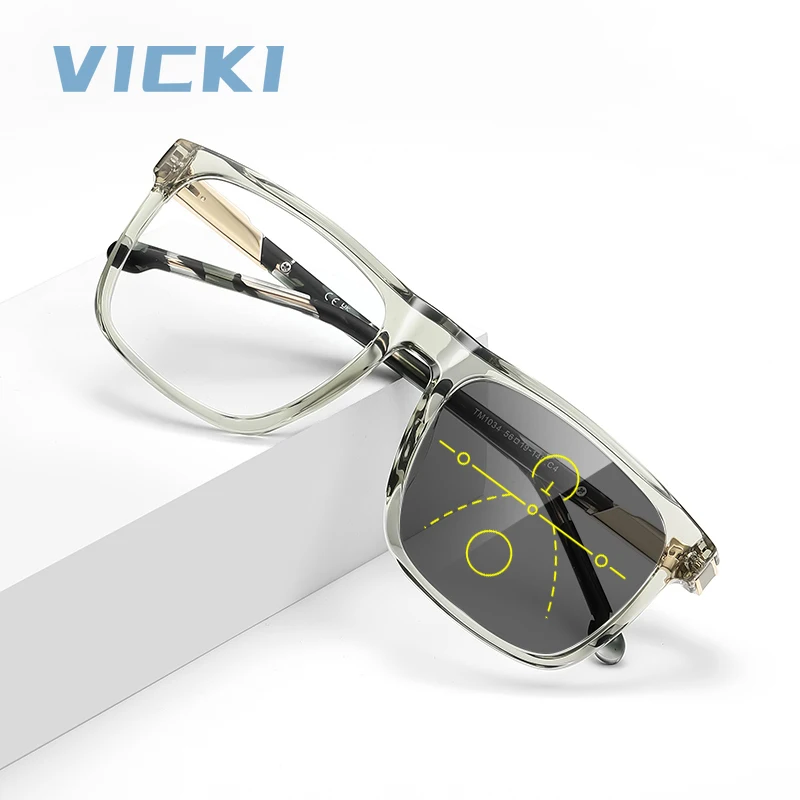 VICKI Herren TR90 Ultraleichte Anti-Blaulicht-Brille mit großem Rahmen, verschreibungspflichtig und anpassbar, multifokale GläserLS225 Image