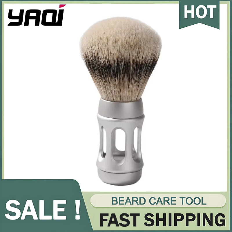 YAQI Bandstand 24MM Matte Chrome Metall Griff Tragbare Leichte Vintage Nass Rasierpinsel Silvertip Dachs Haar Rasierpinsel Image