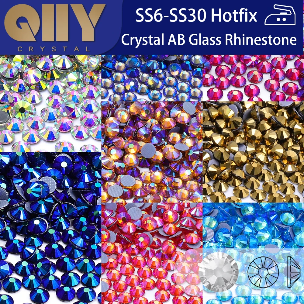 QIIY SS6-SS30 Multi-color Crystal AB Hot Fix Strass Kristall Super Glitter Strass Eisen Auf Strass Für Nail art Kleidungsstück Image