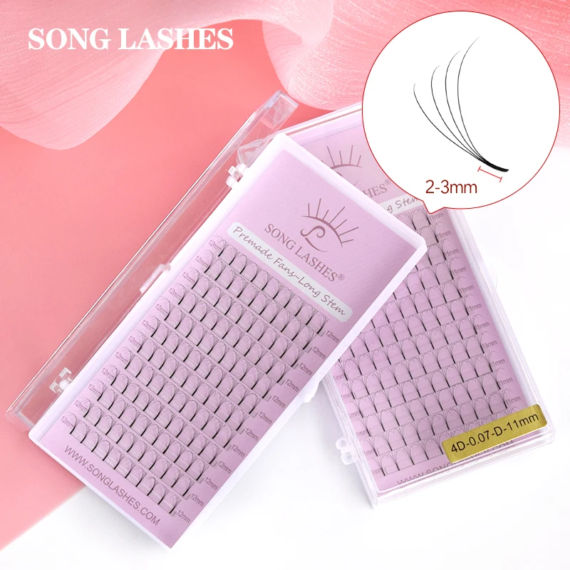 SONG LASHES Vorgefertigte Fächer mit langem Stiel, Wimpernverlängerung, lange Wurzel, vorgefertigte Volumenfächer, Wimpernverlängerung, 2D, 3D, 4D, 5D Image
