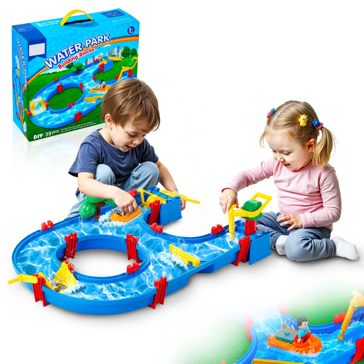 VEVOR Wassertisch, Wasserspiel-Wasserweg für Kinder, Sommer-Wasserpark-Spielset im Freien mit 39-teiligem Zubehör für den Garten, Rasen, Strand, Spieltisch für Jungen und Mädchen ab 3 Jahren Image