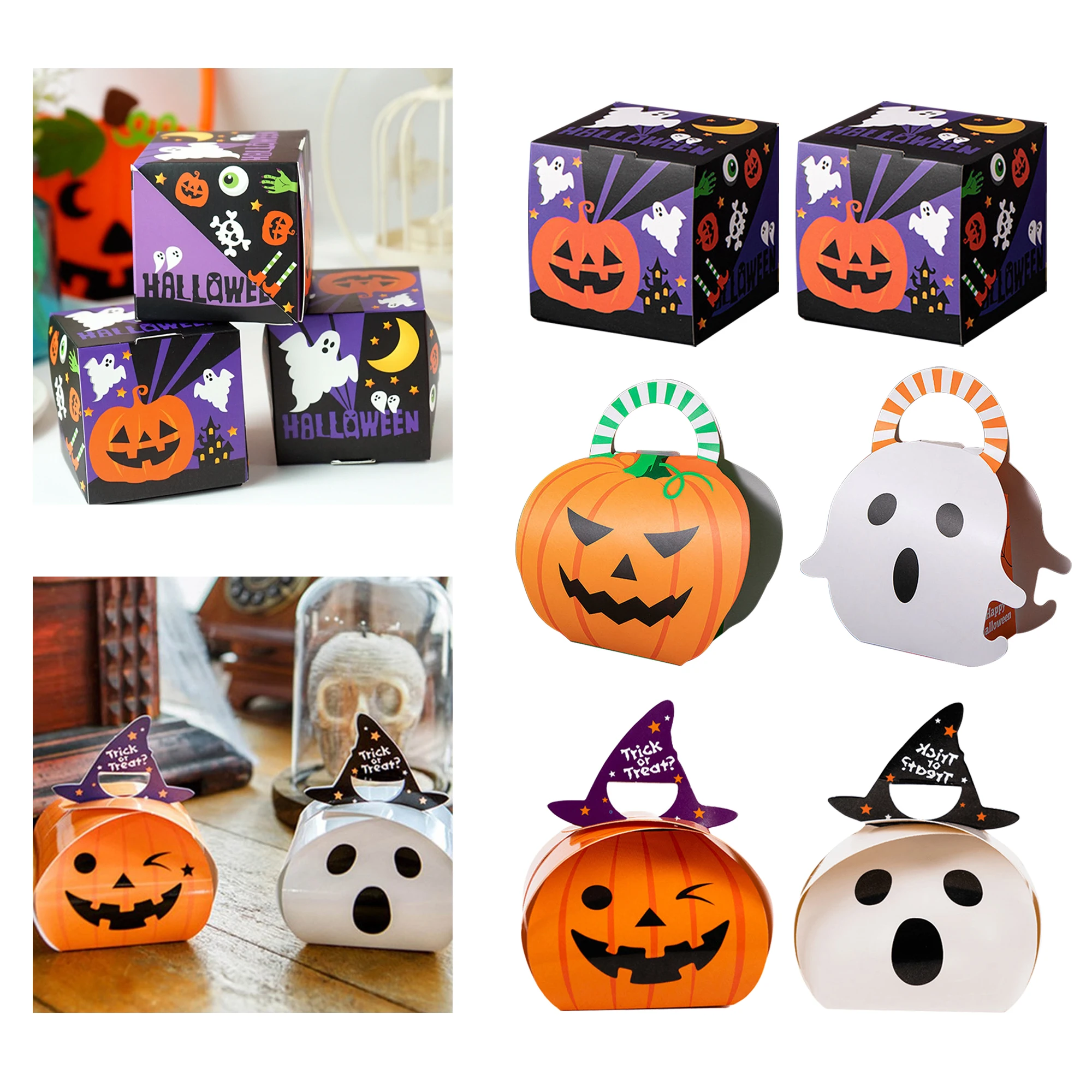 10 Stücke Halloween Kissen Geformt Pralinenschachtel Halloween Kürbis Boo Geist Hexe Geschenke Box Halloween Party Gefälligkeiten Dekoration Image