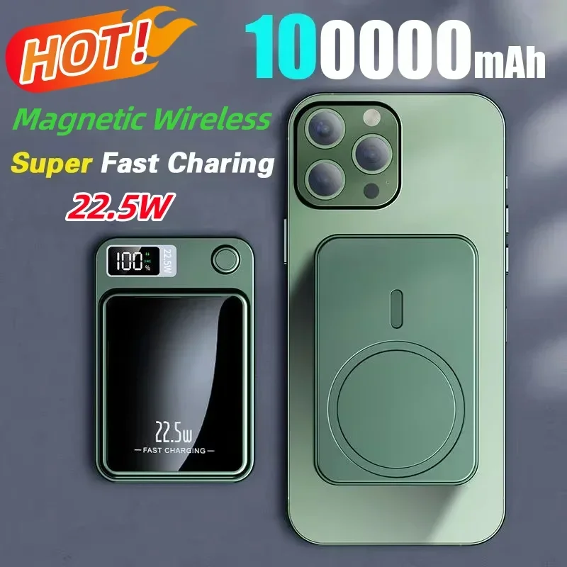 100000 mAh Drahtlose Magnetische Power Bank 22,5 W Schnelle Lade Tragbare Externe Batterie PowerBank Adapter Für iPhone Samsung Xiaomi Image