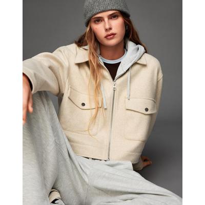 Bershka Soft Felt Texture Jacket Women Xs Sand