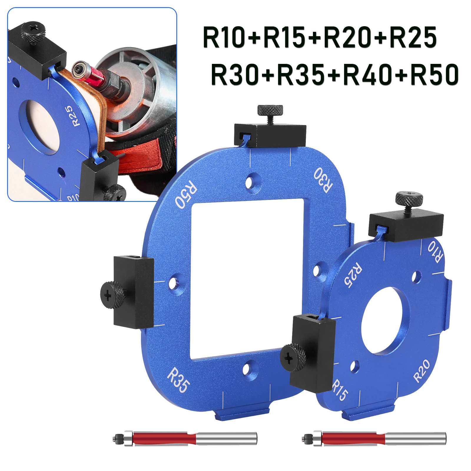 Eckradius-Schablone für Holzbearbeitungsfräser, langlebige Frässchablonen aus Aluminiumlegierung, 8-Radius zur Auswahl für Möbelkanten oder Heimwerker Image