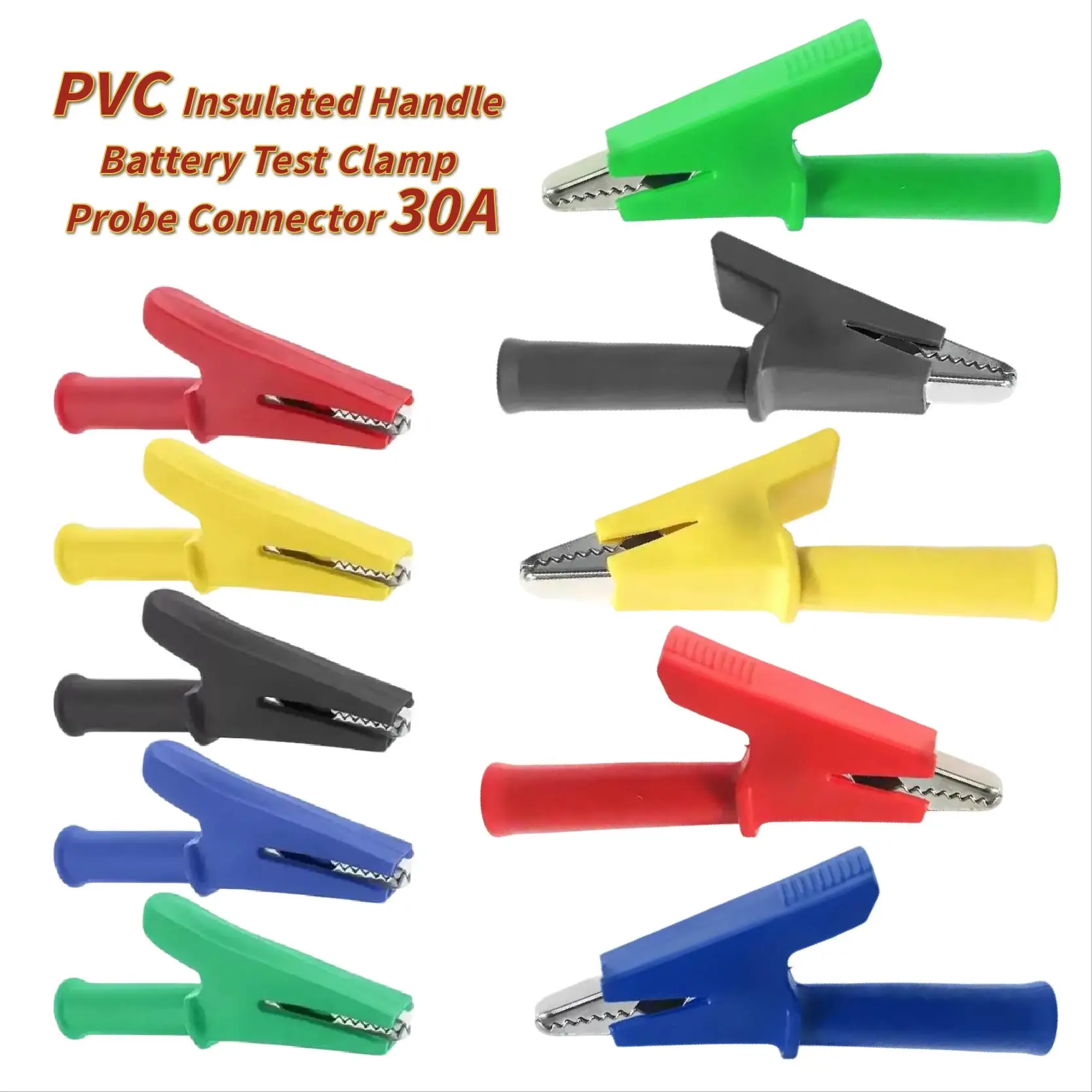 Rot + Schwarz 30A PVC Krokodil Krokodil Clip Klemme Buchse Stecker Griff Test Kabel Sonde 4mm Bananen Stecker elektrische Batterie 5 stücke