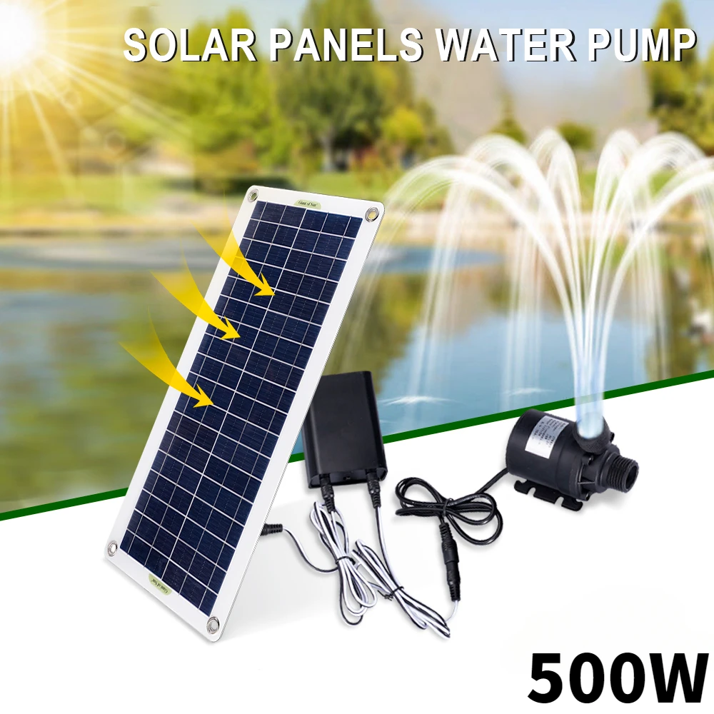 500W 800L/H Solarpanel 12V Bürstenloses Set Ultra-leiser Tauchwasserpumpenmotor Fischteich Brunnenbetriebene Gartendekorationen Image