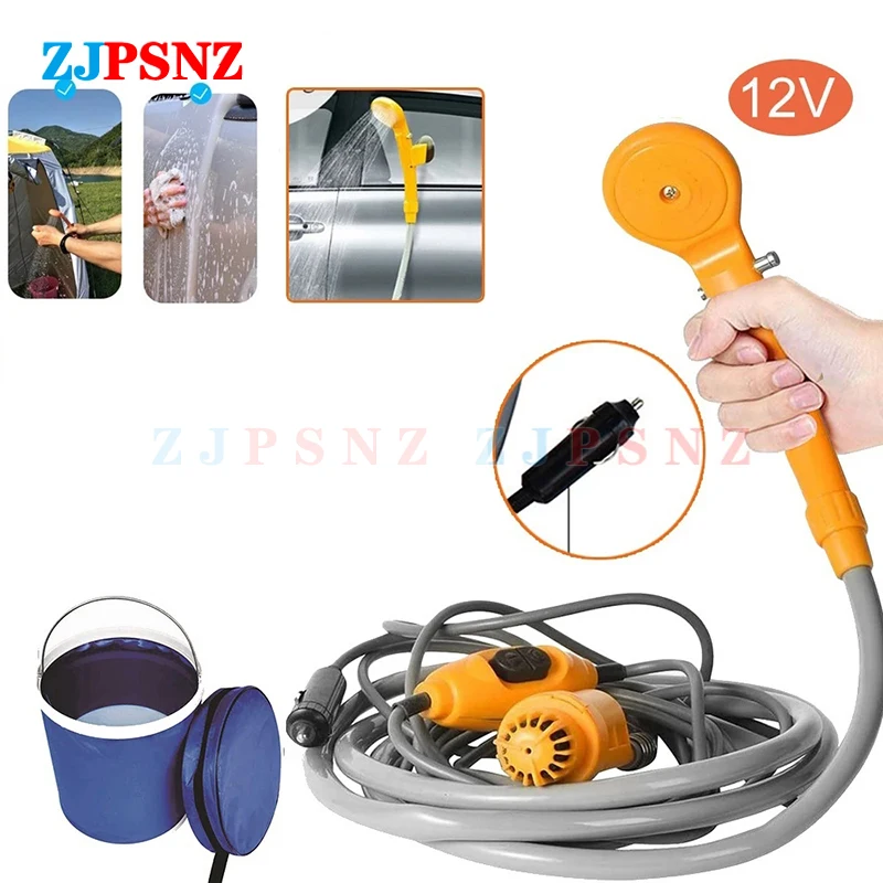 Dc12v tragbare Auto dusche Reinigungs werkzeug Kit Auto waschanlage Outdoor Camping Reise dusche mit Zigaretten anzünder Auto Auto wäsche Image