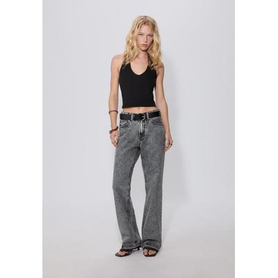 Stradivarius D92 straight wide-leg jeans BLACK DENIM WASHED EFFECT 14