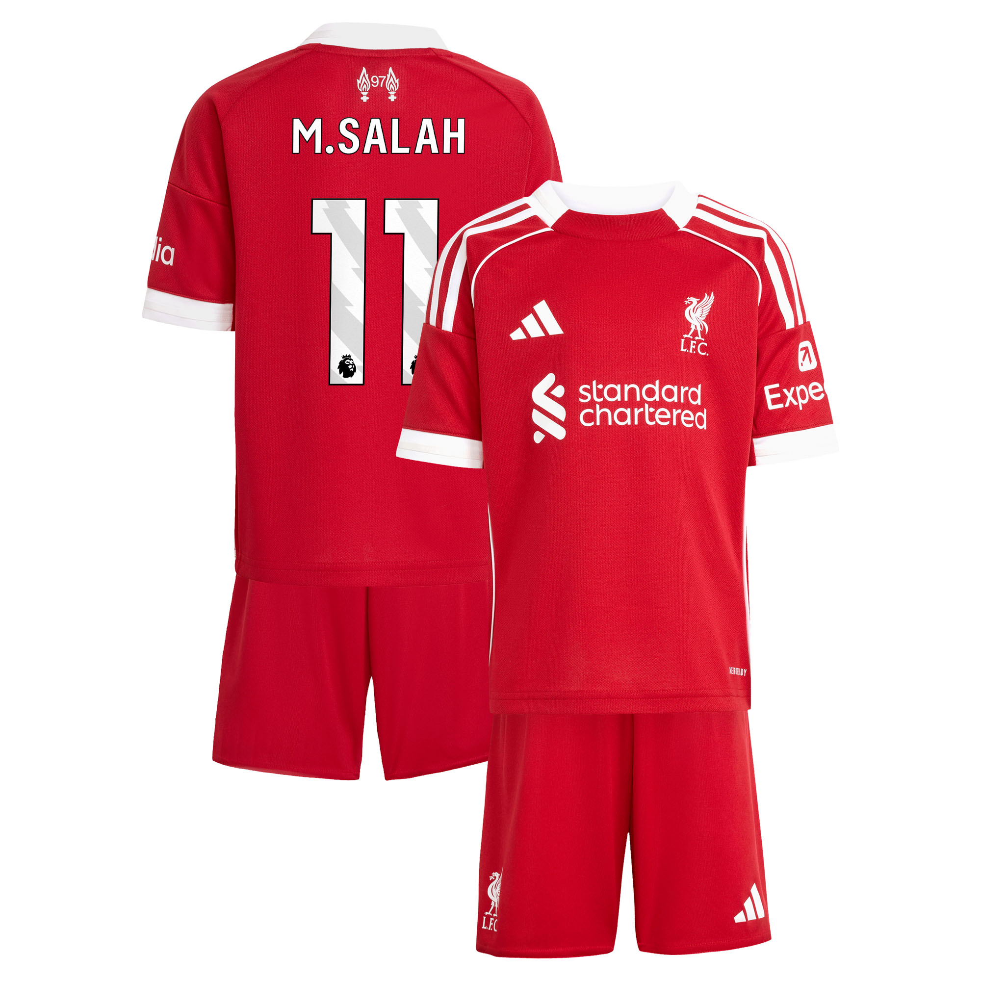 Liverpool adidas Heim-minikit 2025-26 mit Aufdruck M.Salah 11 Image
