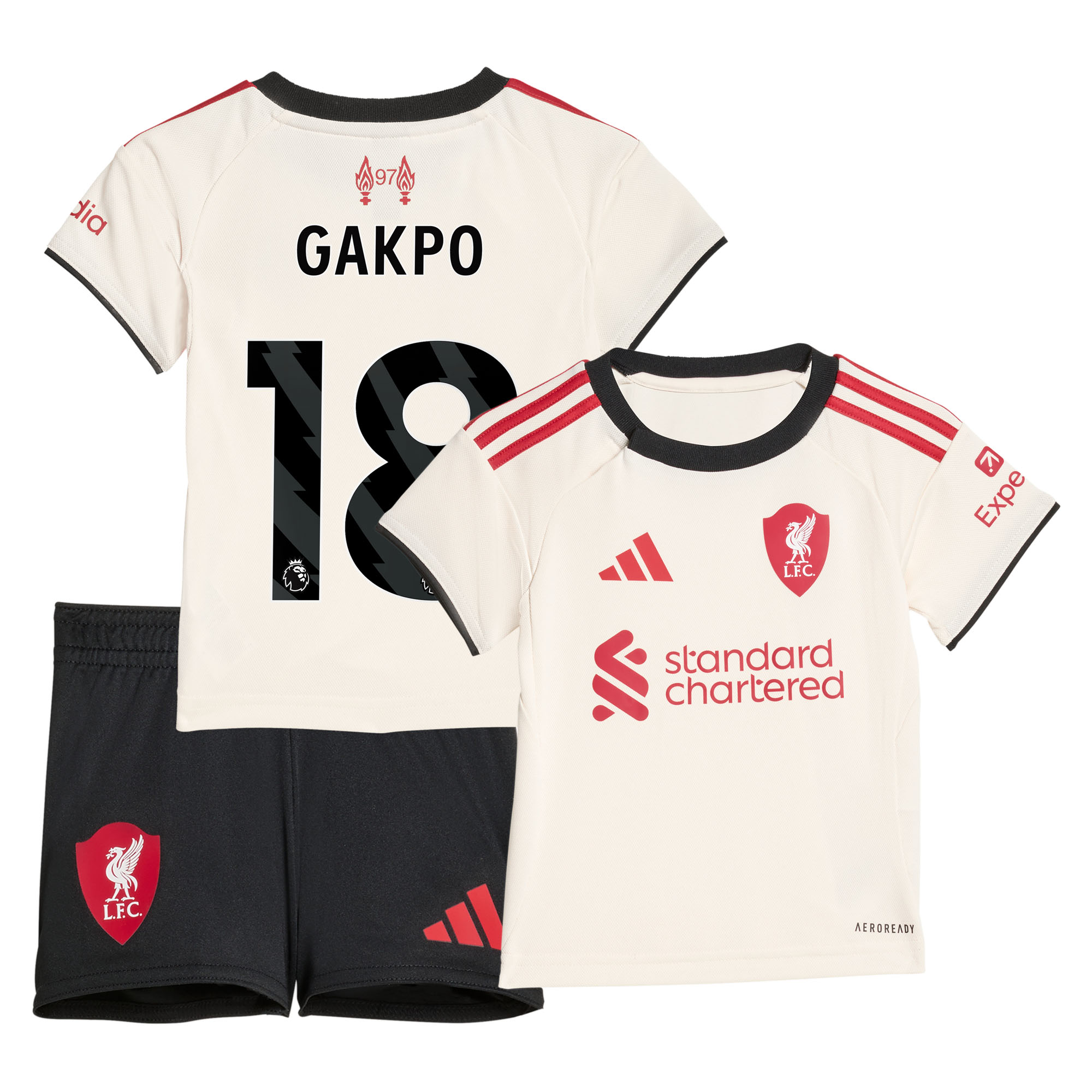 Liverpool adidas Auswarts-babykit 2025-26 mit Aufdruck Gakpo 18 Image