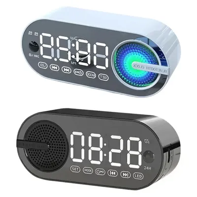 USB Charging Radio Alarm Clock RGB Portable Bluetooth Speaker FM Large Display Mute Mirror Digital Bedroom Room Office Decktops
