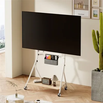 Rollbarer TV-Ständer, mobiler TV-Ständer mit Rollen für 32-55-Zoll-Fernseher, höhenverstellbarer mobiler TV-Wagen VESA 400 x 400 mm bis zu 110 Pfund
