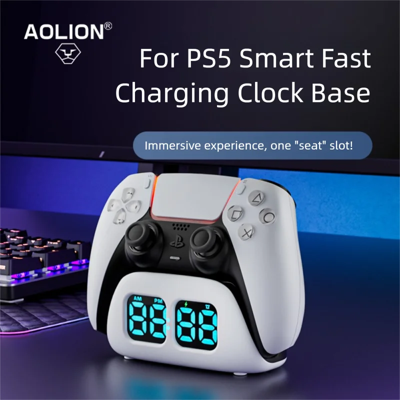 Aolion Für PS5 Controller Lade Uhr Basis Drahtlose Schnelle Lade Desktop Lagerung Für PlayStation Edge Elite Spiel Zubehör Image