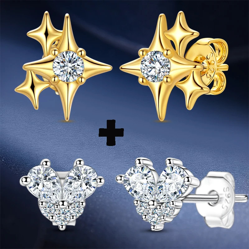 Moissanit 1,55 mm 0,3 ct Diamant Gold Stern Ohrstecker 925 Sterling Silber Ohrringe Hochzeit Arbeit Party Luxuriöses Geschenk Frauen Image