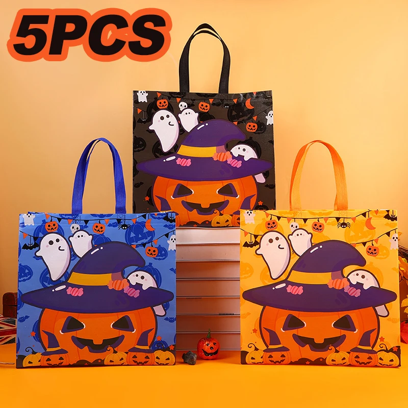 5PCS Halloween Süßigkeiten Geschenktüten Vliesstoff Halloween Geschenk Einkaufstasche Süßes oder Saures Einkaufstasche Halloween Party Geschenktüten Image