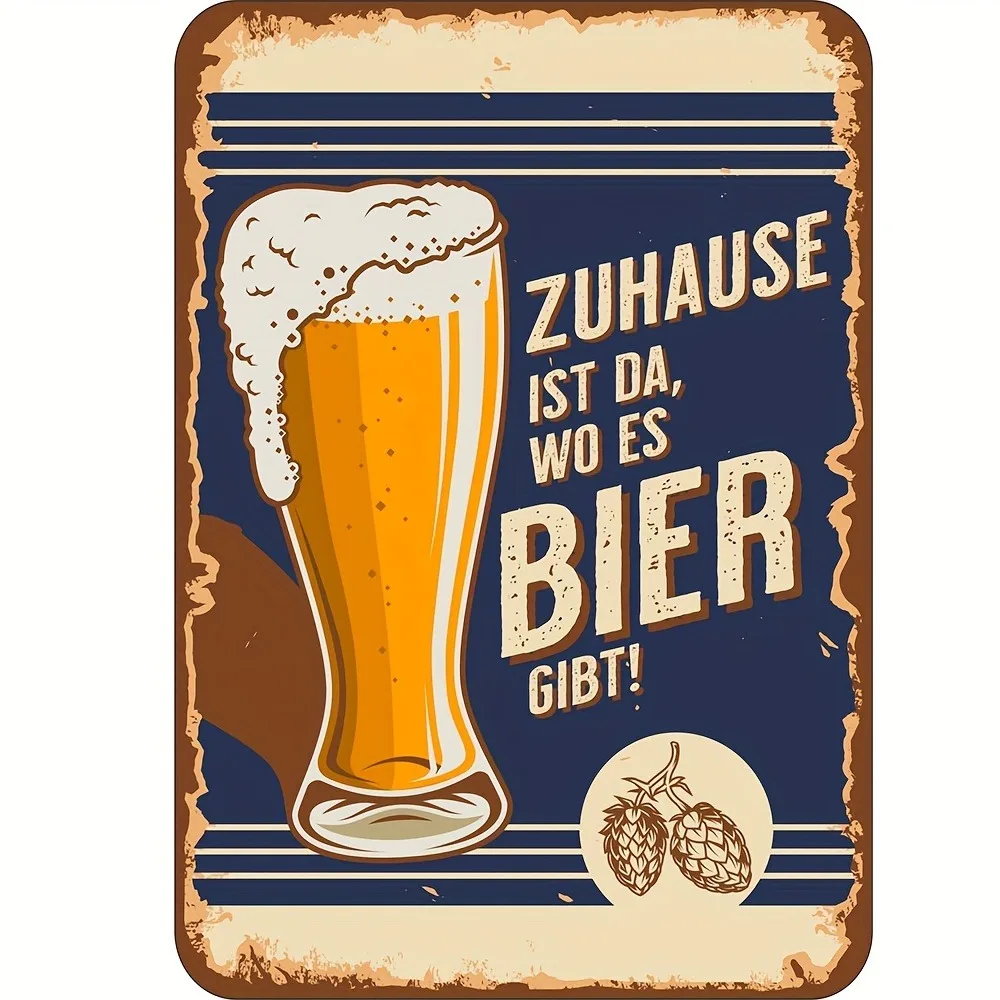 Vintage deutsches Metallschild „Ice Cold Beer Served Here“ – 20,3 x 30,5 cm Wanddekoration aus Eisen für Bar, Restaurant Image