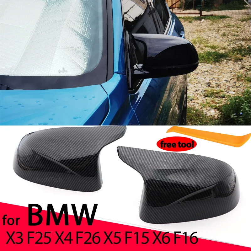 Für BMW F25 X3 F26 X4 F15 X5 F16 X6 14-18 M Style Look Zubehör Overlay Carbon Faser Stil schwarze Seitenspiegel Abdeckkappen Image
