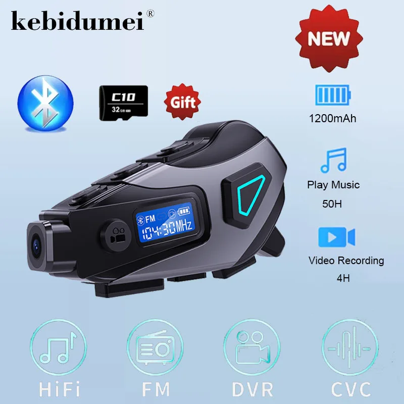 K10 Motorrad Bluetooth 5,4 Helm Headset 1200 mAh Batterie LCD Display Kann DVR Video Recorder mit FM Radio Wasserdichte Kopfhörer Image