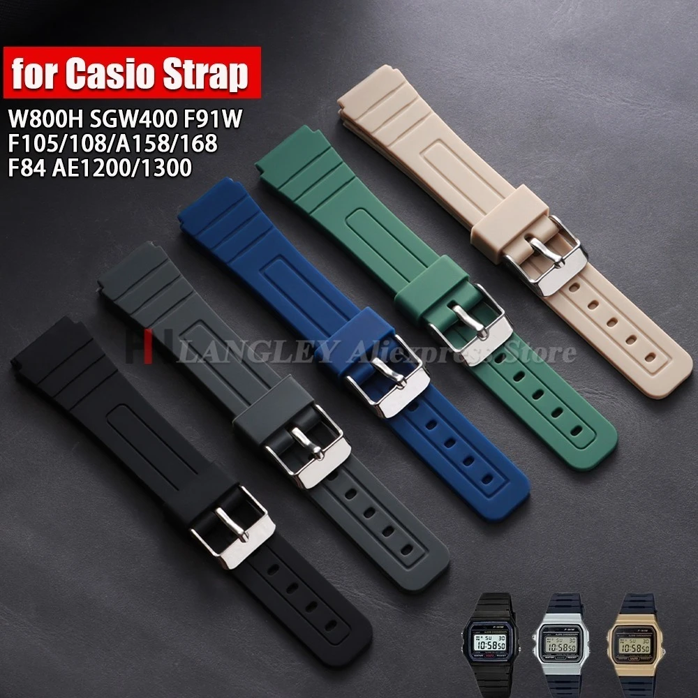 Weiches Gummi-Uhrenarmband für CASIO F91W W-800H 18 mm für W800H SGW400 F91W F84 F105/108 A158/168 AE1200/1300 Herren-Armbänder Image