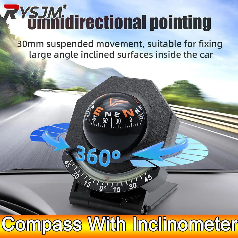 AD 2in1 Auto Kompass Mit Neigungsmesser Guide Ball Faltbare Hohe Präzision Navigation Auto Dekoration Auto Innen Zubehör Image
