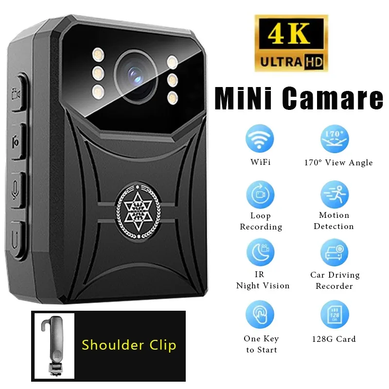 Mini telecamera HD 4K Connessione WIFI Visione notturna a infrarossi Telecamera per il corpo della polizia Cam portatile impermeabile Piccolo videoregistratore digitale