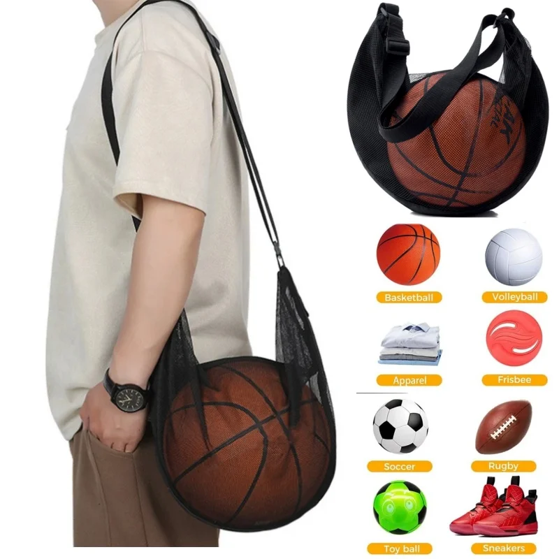 Fußball Fußball Volleyball Basketball Umhängetasche Aufbewahrungstaschen Leichte tragbare Netztasche Sport Reisen Gym Netztasche Image