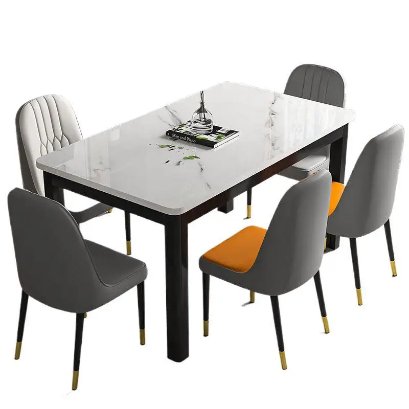 Kombination aus Esstisch und Stuhl aus gehärtetem Glas, moderner Esstisch für den Haushalt, kleine Wohnung, Gästerestaurant, Miethaus Image