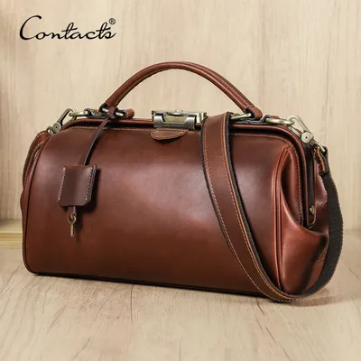 CONTACT'S Genuine Leather Top Handle Bags for Women Sling Shoulder Bags Tote Bag Handbags Metal Frame Female Bags Ladies Fashion