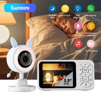 3.5'' Baby Monitor 0.3 Megapixel Camera With RGB Night Light Temperature Detection Voice Intercom Night Vision Security Monitors