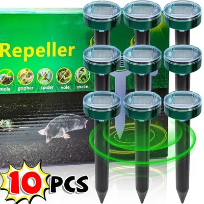 1/10pcs Solar Powered Ultrasonic Sonic Mole Pest Rodent Repeller Repellent Yard Outdoor Lawn Backyard Farmland Mouse Repeller