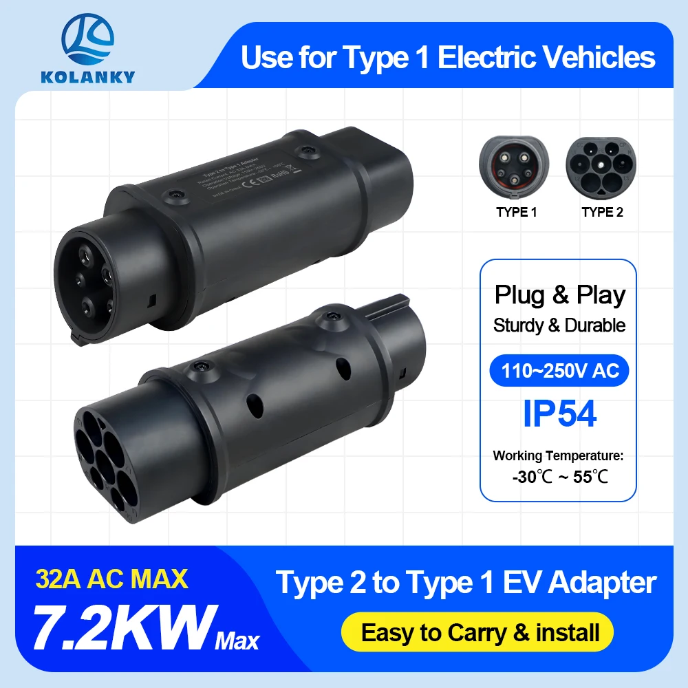 Kolanky 32 A 7,2 kW Typ 2 bis Typ 1 EV-Ladeadapter Heimladegerät für Sae J1772 US-Auto-Buchse Image