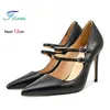 12 CM Stiletto Doppel Schnalle Einzelnen Schuhe Für Frau Weiche Leder Schwarz Spitzen Mary Jane Schuhe Plus Größe 47 Frauen high Heel Pumps