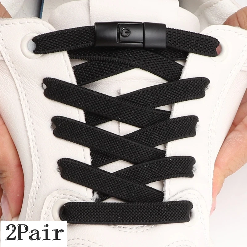 1/2 paar 8MM Flache Keine Krawatte Schnürsenkel Elastische Schnürsenkel Metall Schnalle Schnürsenkel Ohne Krawatten Turnschuhe Kinder schnürsenkel Schuh Zubehör Image