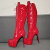 ZHIMA Frauen Kniehohe Stiefel Plattform Voller Reißverschluss Dünne High Heels Hohe Stiefel Handgemachte Damen Schuhe Frau Große Größe 41 44 46 52