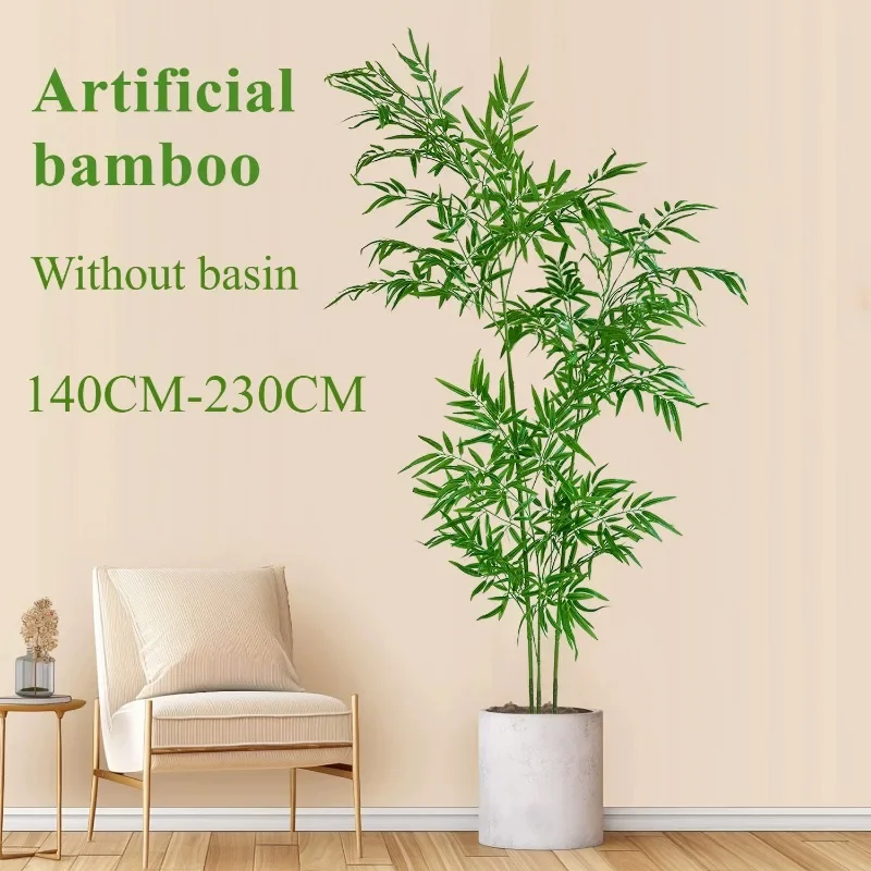 Künstlicher Bambus, großer grüner Bambus, 1,4 m bis 2,3 m, Bambus, für Zuhause, Boden, Topf, gefälschte grüne Pflanze, Hotel, Garten, Raumdekoration Image