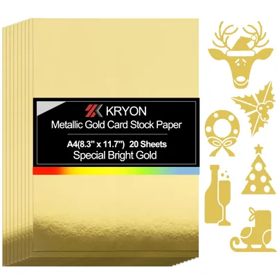 A4 Size 20 Sheets of Metallic Gold Card Stock Paper with High Reflective Mirror, 8.3×11.7 Inch Single-Sided Mirror Polished Car