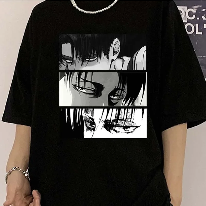 Mann Japanische Anime Angriff auf Titan Levi Ackerman Auge Punk T-shirt Übergroßen Gothic Sommer Harajuku Kurzarm Top moto Image
