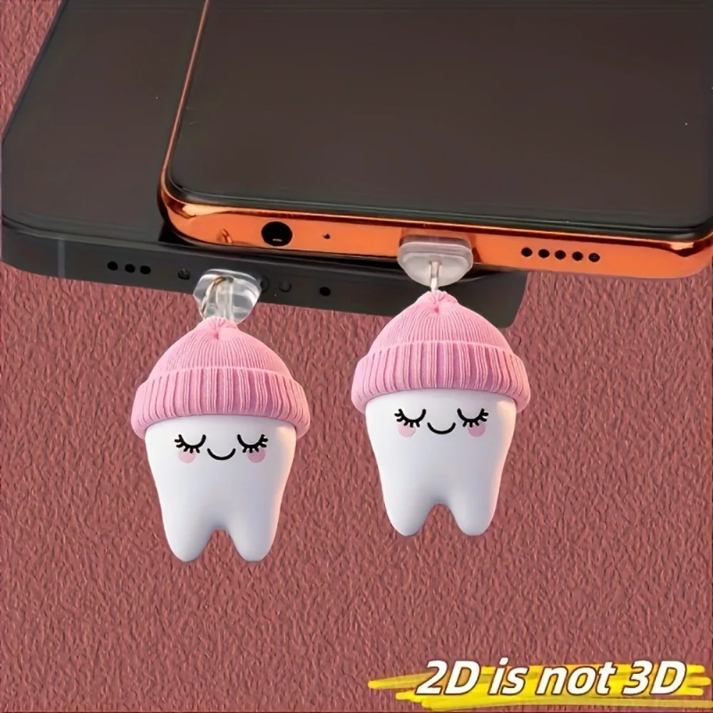 Cartoon Zähne Staub Stecker Charme 2D Nette Telefon Lade Port Stecker Für iPhone Für AirPods Stopper Typ C Staub Schutz Kappe anhänger Image