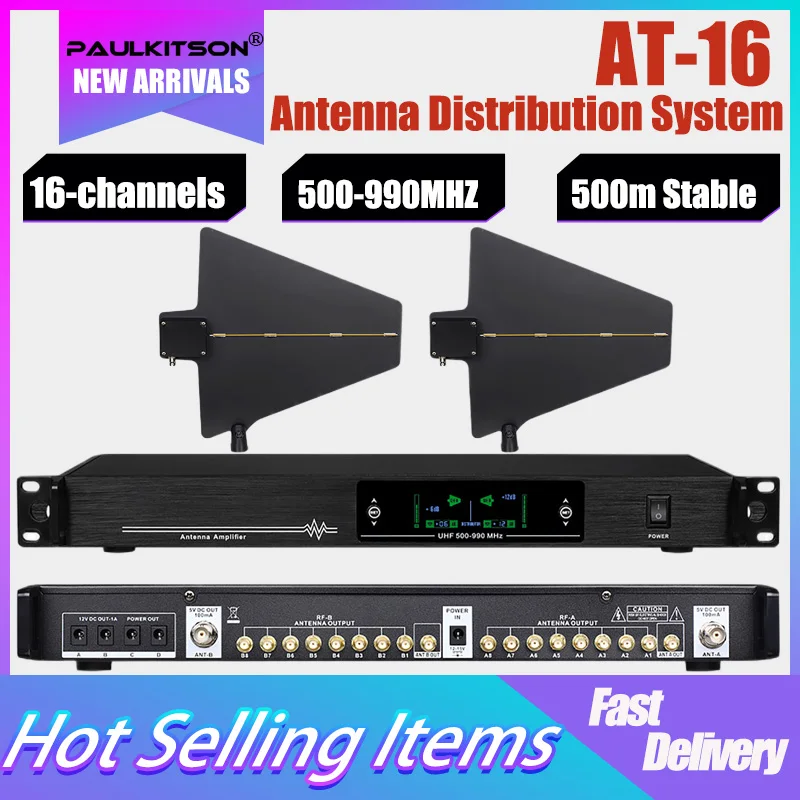 Paulkitson At-16 16-Kanal-Mikrofon-Antennenverteilungssystem UHF-Frequenz 500-990 MHz HF-Signalantenne Verstärker Bühne Image