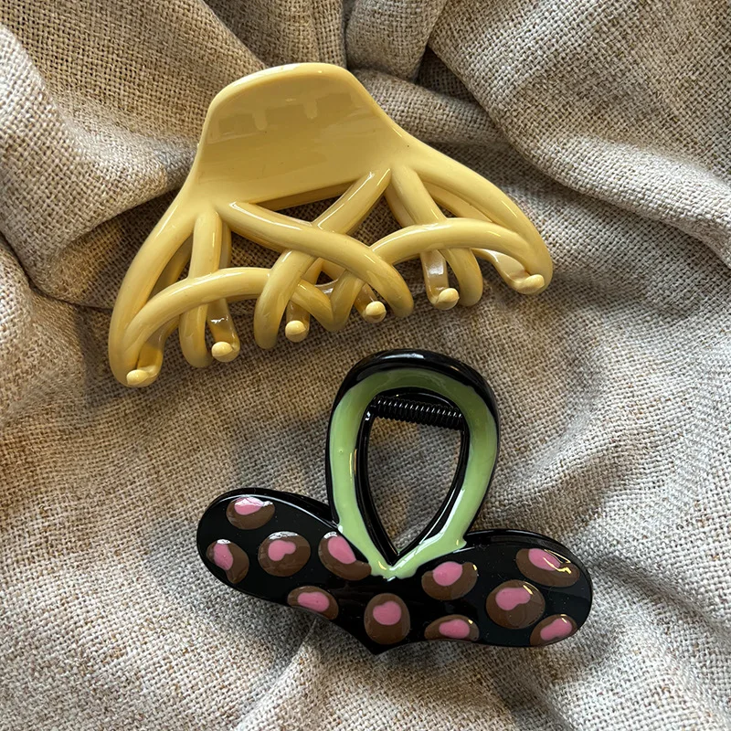 2Pcs Dopamin Polka Dot Herz Haar Clip Klaue Frauen Elegante Haar Pferdeschwanz Shark Clamp Haar Zubehör Professionelle Salon Parti Image