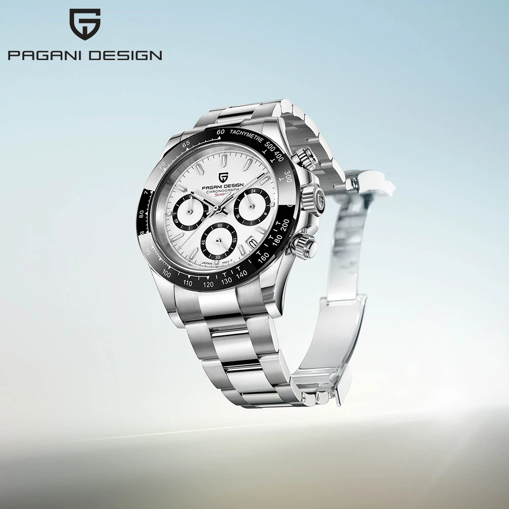 PAGANI DESIGN Business Herrenuhr VK63 Quarzuhr Edelstahl Wasserdicht Multifunktionale Timing Code BusinessGift Uhr + Box Image