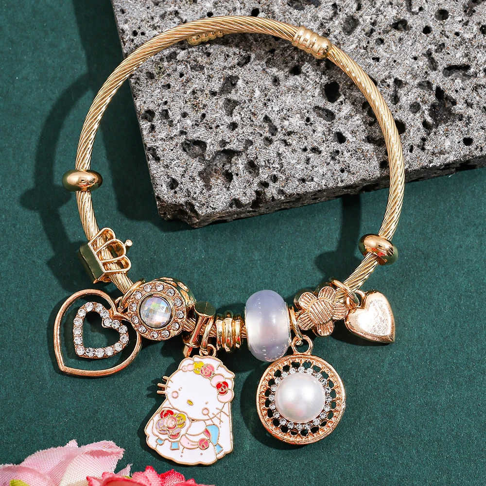 Sanrio Bride Hello Kitty Love Armreif, goldfarben, für Damen und Herren, Valentinstag, Jahrestag, Schmuck, Geschenk