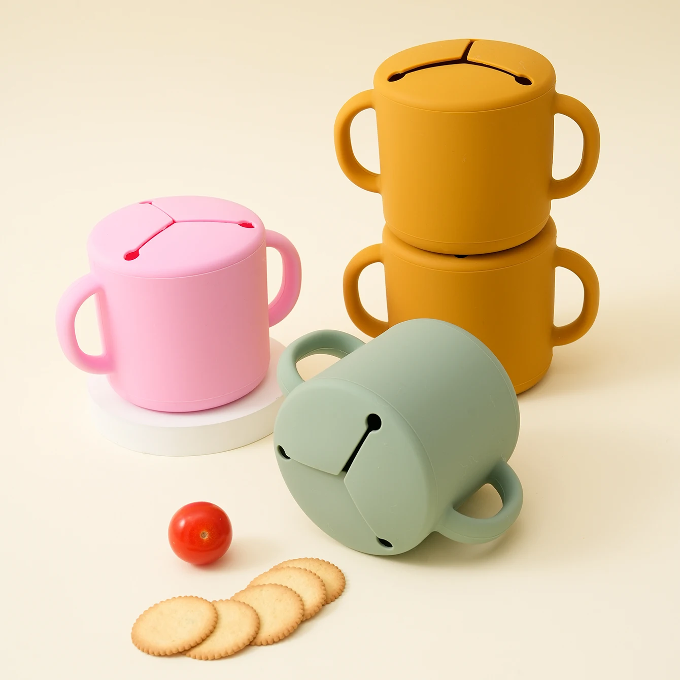 1PCS Baby Silikon Doppel Griff Snack Tasse BPA FREI Tragbare Fütterung Lebensmittel Baby Snack Container Baby Snack Box Tasse baby Zeug Image