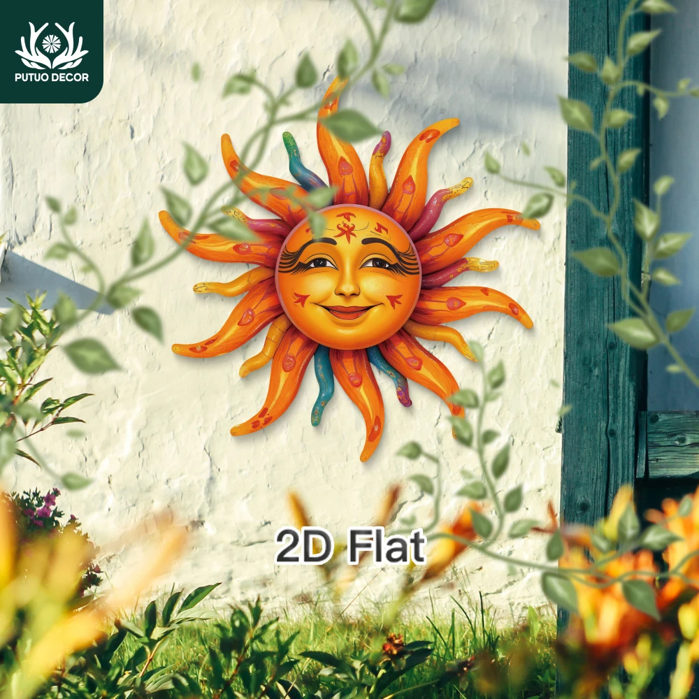 2D Flat Putuo Decor 1 Stück Sonnenförmiges Metallschild Outdoor-Gartendekoration, Outdoor-Garten-Wandkunst-Dekor für Garten-Hinterhof, Geschenk