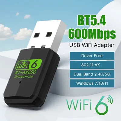 WIFI6 AX600 Bluetooth 5.4 USB WiFi Adapter 2in1 Dongle Dual Band 2.4G&5GHz AIC8800M40B Card for Windows 7/10/11 Driver-Free