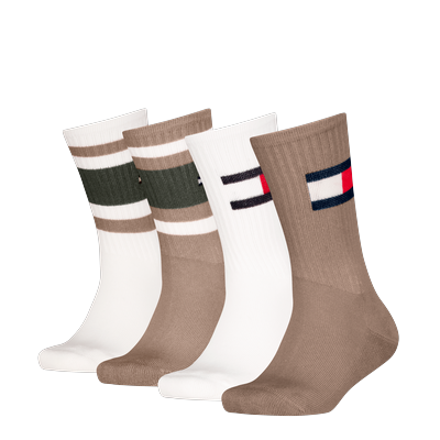 Socken TOMMY HILFIGER "TH KIDS SOCK 4P FLAG & SPORT STRIPE ECOM", Damen, Gr. 35-38, braun (camel), Baumwolle, Polyamid, Elasthan, Socken, mit verstärkten Fersenbereichen Image