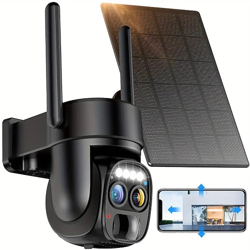 8-facher Zoom, 360-Grad-CCTV-Kamera mit geringem Stromverbrauch, Solarpanel-Akku, 2K-FHD-WLAN-Kamera mit Spotlight-Alarm, Bewegungserkennung, Farbnachtsicht, Zweiwege-Audio und IP66-Wasserdichtigkeit Image