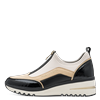 Slip-On Sneaker MARCO TOZZI, Damen, Gr. 38, schwarz (creme, schwarz), Textil, Lederimitat, kontrastfarbene Details, sportlich, Schuhe, Keilabsatz, Halbschuh, Freizeitschuh mit Front-Reißverschluss