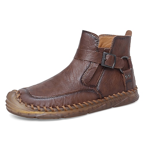 Herren-Retro-Stiefeletten aus Leder mit Schnallenriemen, bequeme Halbschuhe für Freizeitausflüge, Autofahren und Herbstmode Image